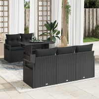 6 Piece Garden Sofa Set with Cushions Black Poly Rattan