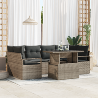 7 Piece Garden Sofa Set with Cushions Grey Poly Rattan