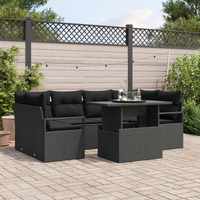 7 Piece Garden Sofa Set with Cushions Black Poly Rattan