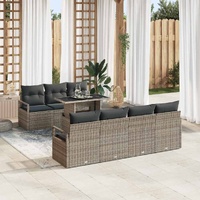 8 Piece Garden Sofa Set with Cushions Grey Poly Rattan