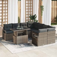 9 Piece Garden Sofa Set with Cushions Grey Poly Rattan