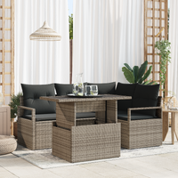 5 Piece Garden Sofa Set with Cushions Grey Poly Rattan