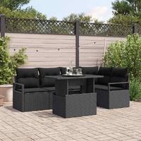6 Piece Garden Sofa Set with Cushions Black Poly Rattan
