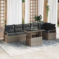 7 Piece Garden Sofa Set with Cushions Grey Poly Rattan