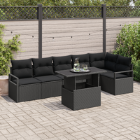 7 Piece Garden Sofa Set with Cushions Black Poly Rattan