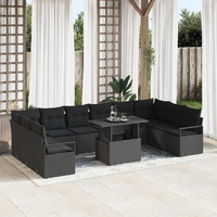 11 Piece Garden Sofa Set with Cushions Black Poly Rattan