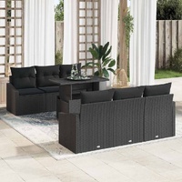 7 Piece Garden Sofa Set with Cushions Black Poly Rattan