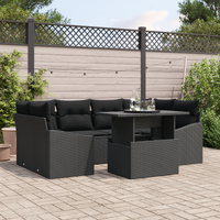 7 Piece Garden Sofa Set with Cushions Black Poly Rattan