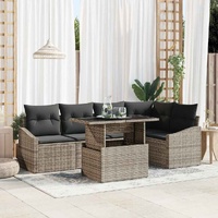 6 Piece Garden Sofa Set with Cushions Grey Poly Rattan