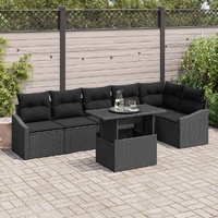 7 Piece Garden Sofa Set with Cushions Black Poly Rattan