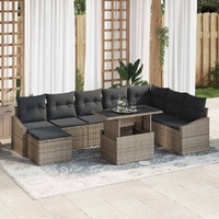 9 Piece Garden Sofa Set with Cushions Grey Poly Rattan