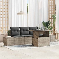 5 Piece Garden Sofa Set with Cushions Grey Poly Rattan