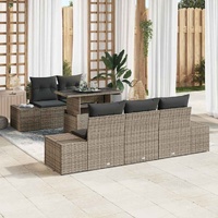 6 Piece Garden Sofa Set with Cushions Grey Poly Rattan