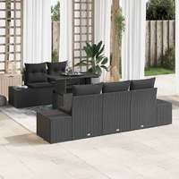 6 Piece Garden Sofa Set with Cushions Black Poly Rattan