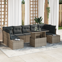 8 Piece Garden Sofa Set with Cushions Grey Poly Rattan