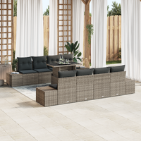 7 Piece Garden Sofa Set with Cushions Grey Poly Rattan