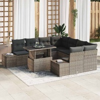 9 Piece Garden Sofa Set with Cushions Grey Poly Rattan