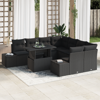 9 Piece Garden Sofa Set with Cushions Black Poly Rattan