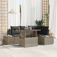 5 Piece Garden Sofa Set with Cushions Grey Poly Rattan