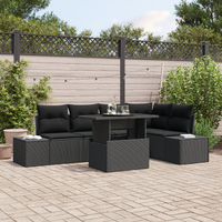 6 Piece Garden Sofa Set with Cushions Black Poly Rattan