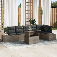 7 Piece Garden Sofa Set with Cushions Grey Poly Rattan