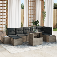 8 Piece Garden Sofa Set with Cushions in Grey Poly Rattan