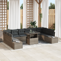 11 Piece Garden Sofa Set with Cushions Grey Poly Rattan