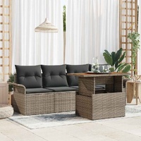 5 Piece Garden Sofa Set with Cushions Grey Poly Rattan