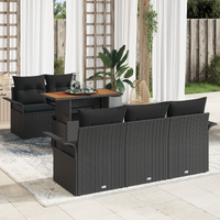 6 Piece Garden Sofa Set with Cushions Black Poly Rattan