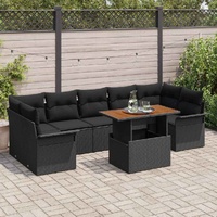 8 Piece Garden Sofa Set with Cushions Black Poly Rattan