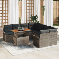 9 Piece Garden Sofa Set with Cushions Grey Poly Rattan
