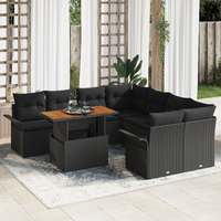 9 Piece Garden Sofa Set with Cushions Black Poly Rattan