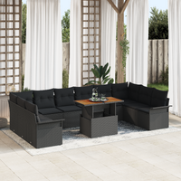 11 Piece Garden Sofa Set with Cushions Black Poly Rattan