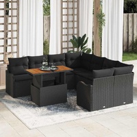 9 Piece Garden Sofa Set with Cushions Black Poly Rattan