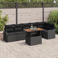 7 Piece Garden Sofa Set with Cushions Black Poly Rattan