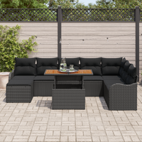 9 Piece Garden Sofa Set with Cushions Black Poly Rattan