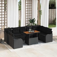 10 Piece Garden Sofa Set with Cushions Black Poly Rattan