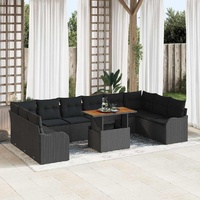 11 Piece Garden Sofa Set with Cushions Black Poly Rattan