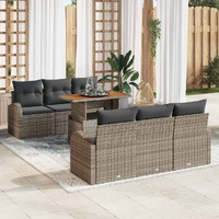 7 Piece Garden Sofa Set with Cushions Grey Poly Rattan
