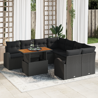 9 Piece Garden Sofa Set with Cushions Black Poly Rattan