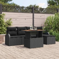 6 Piece Garden Sofa Set with Cushions Black Poly Rattan