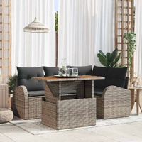 5 Piece Garden Sofa Set with Cushions Grey Poly Rattan