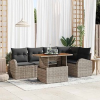 6 Piece Garden Sofa Set with Cushions Grey Poly Rattan