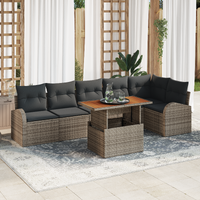 7 Piece Garden Sofa Set with Cushions Grey Poly Rattan