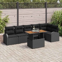 7 Piece Garden Sofa Set with Cushions Black Poly Rattan