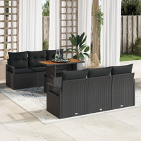 7 Piece Garden Sofa Set with Cushions Black Poly Rattan
