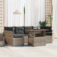7 Piece Garden Sofa Set with Cushions Grey Poly Rattan