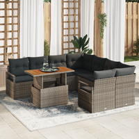 9 Piece Garden Sofa Set with Cushions Grey Poly Rattan