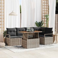 6 Piece Garden Sofa Set with Cushions Grey Poly Rattan