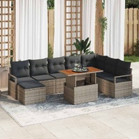 9 Piece Garden Sofa Set with Cushions Grey Poly Rattan